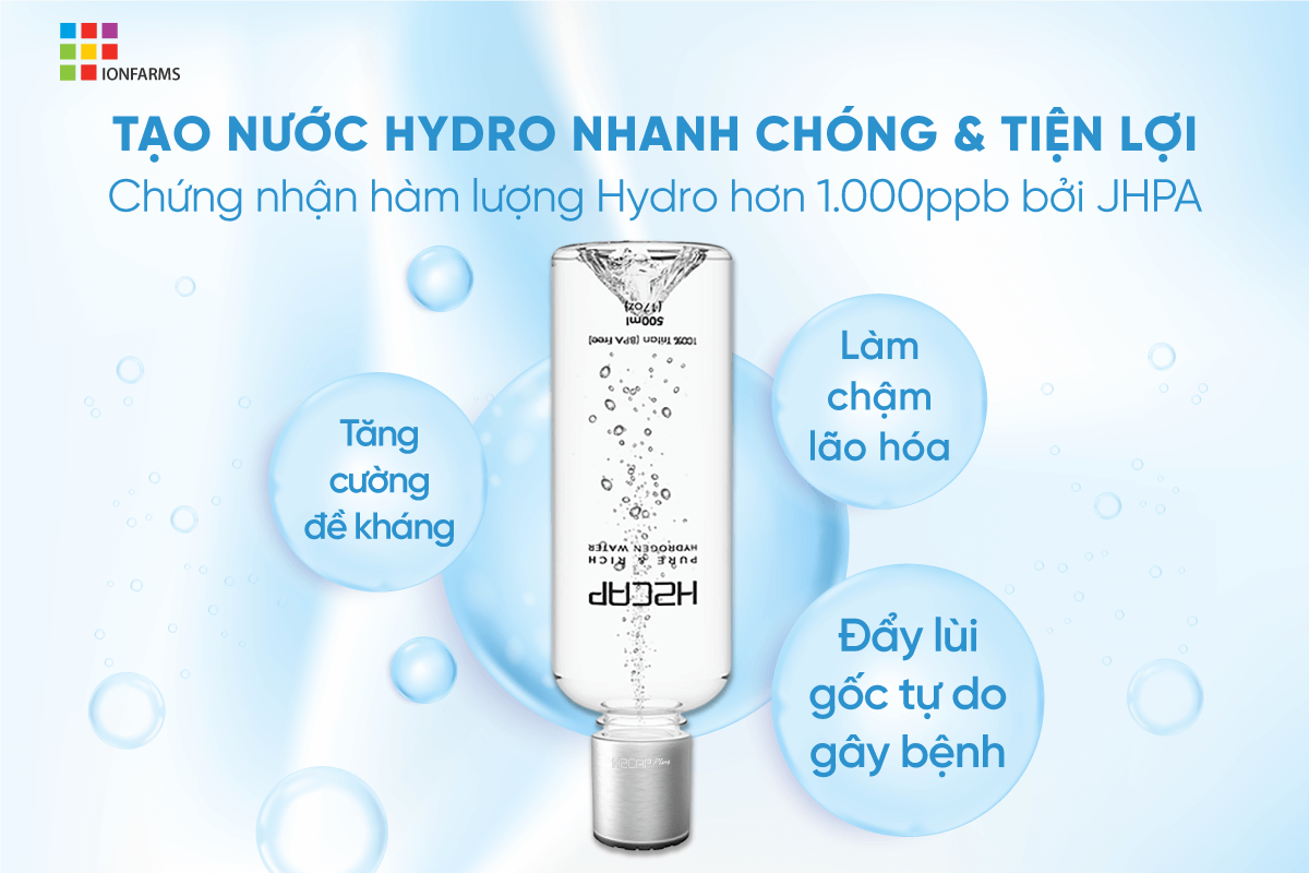 Máy tạo nước Hydro cầm tay IonFarms H2CAP Plus tốt cho sức khỏe