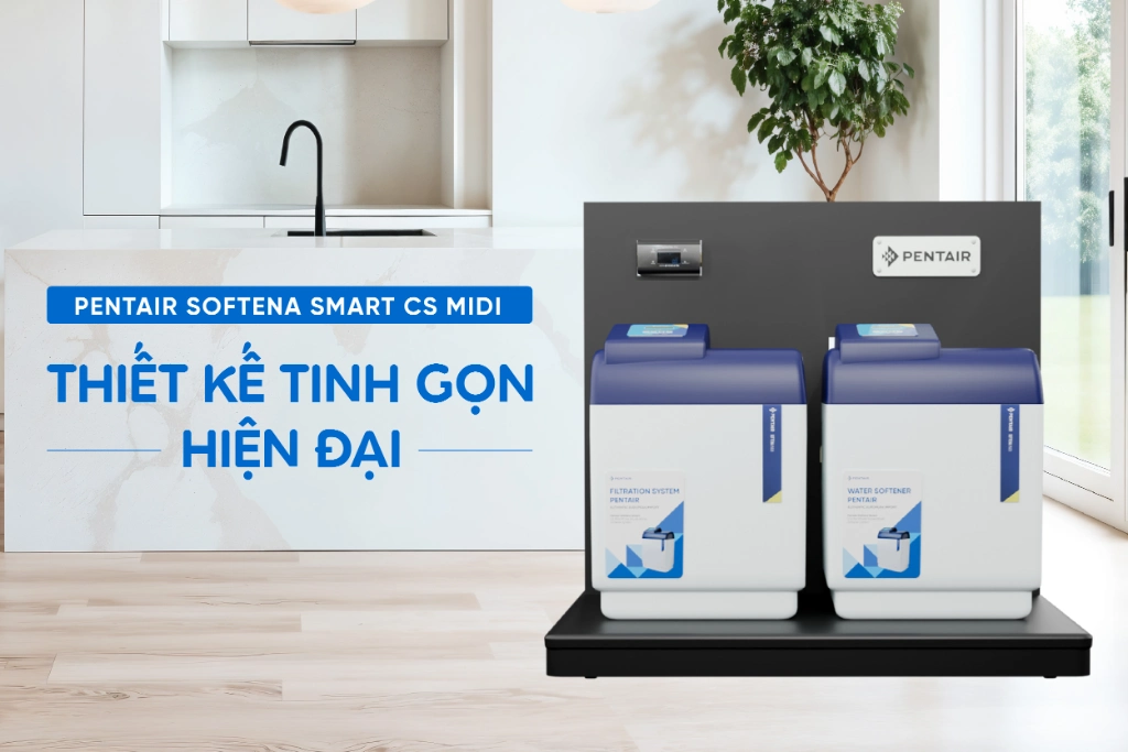 Hệ thống lọc nước đầu nguồn Pentair Softena CS Midi thiết kế nhỏ gọn, dễ dàng lắp đặt ở căn hộ chung cư