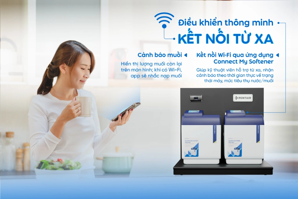 Hệ thống lọc tổng Pentair Softena Smart CS Maxi được trang bị tính năng điều khiển từ xa thông minh 