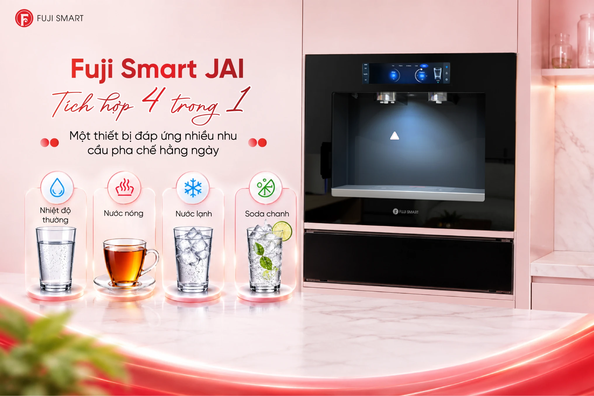 Máy lọc nước âm tường Fuji Smart JAI có thể đáp ứng nhiều nhu cầu sử dụng nhờ tích hợp 4 tính năng trong 1 thiết bị