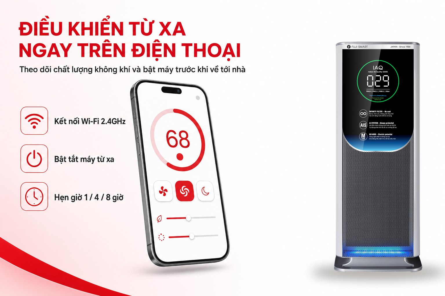 Điều khiển máy lọc không khí FUJI SMART AX-M14000 từ xa bằng ứng dụng trên điện thoại